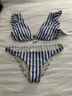 Billabong Blue and White Striped Bikini Set